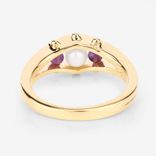 1.80 Carat Genuine Pearl and Amethyst .925 Sterling Silver Ring