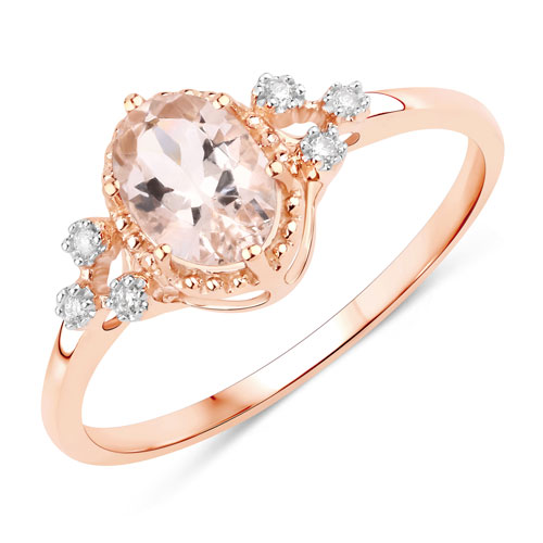 Rings-0.63 Carat Genuine Morganite and White Diamond 10K Rose Gold Ring