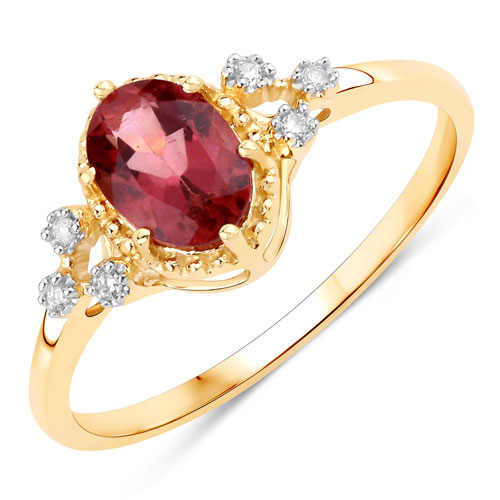 Rings-0.81 Carat Genuine Pink Tourmaline and White Diamond 14K Yellow Gold Ring