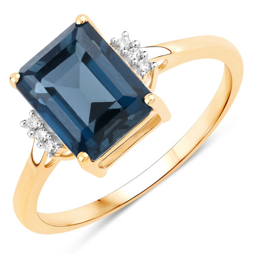 Rings-2.83 Carat Genuine London Blue Topaz and White Diamond 10K Yellow Gold Ring