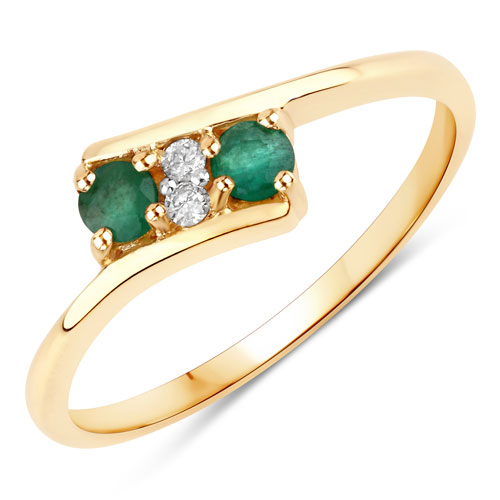 Emerald-0.23 Carat Genuine Emerald and White Diamond 14K Yellow Gold Ring