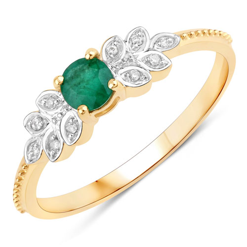 Emerald-0.26 Carat Genuine Emerald and White Diamond 10K Yellow Gold Ring