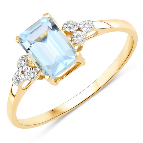 Rings-0.83 Carat Genuine Aquamarine and White Diamond 14K Yellow Gold Ring
