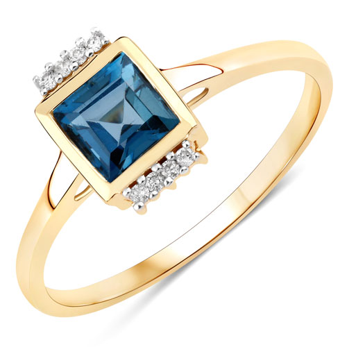Rings-0.91 Carat Genuine London Blue Topaz and White Diamond 14K Yellow Gold Ring