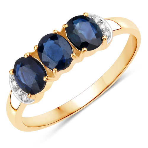 Sapphire-1.04 Carat Genuine Blue Sapphire and White Diamond 10K Yellow Gold Ring