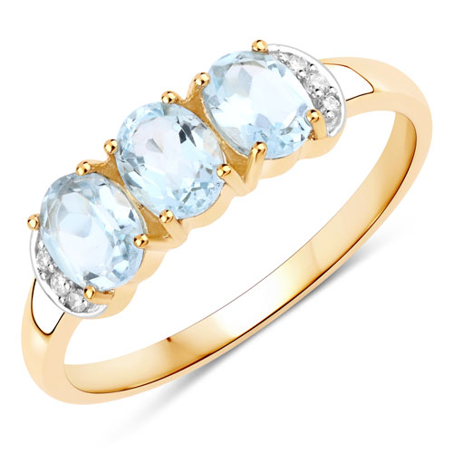 Rings-1.10 Carat Genuine Sky Blue Topaz and White Diamond 10K Yellow Gold Ring