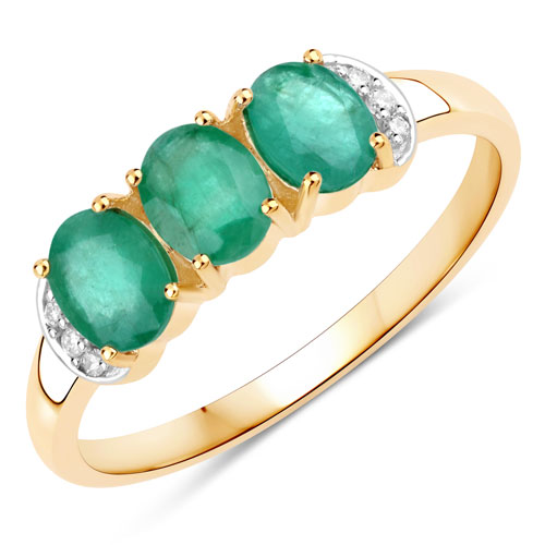 Emerald-0.86 Carat Genuine Emerald and White Diamond 10K Yellow Gold Ring
