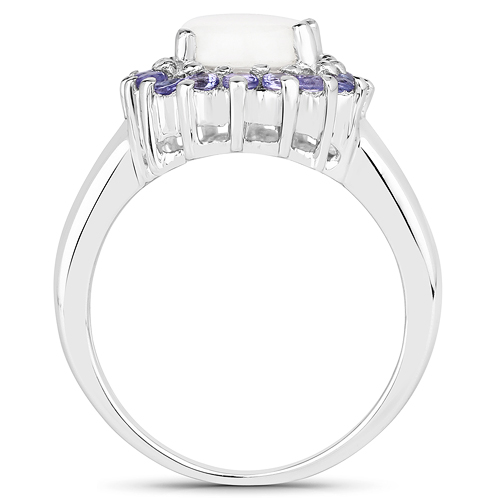 2.26 Carat Genuine Opal and Tanzanite .925 Sterling Silver Ring