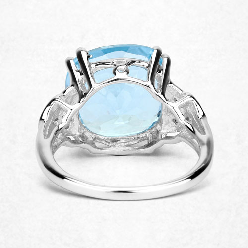 6.97 Carat Genuine Blue Topaz and White Diamond .925 Sterling Silver Ring
