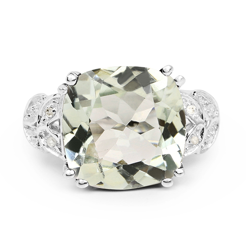 5.52 Carat Genuine Green Amethyst & White Diamond .925 Sterling Silver Ring