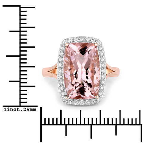 5.87 Carat Genuine Morganite and White Diamond 14K Rose Gold Ring