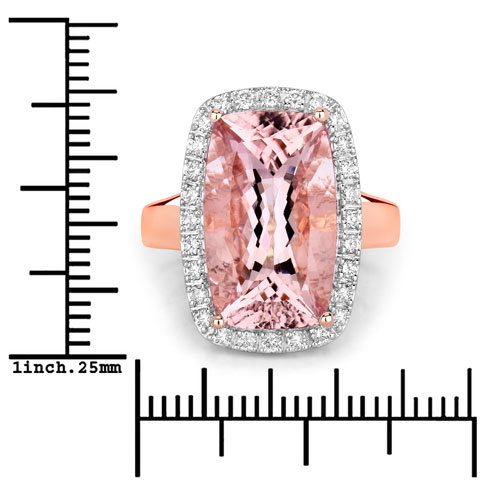 8.42 Carat Genuine Morganite and White Diamond 14K Rose Gold Ring