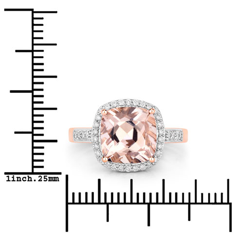 3.24 Carat Genuine Morganite and White Diamond 14K Rose Gold Ring