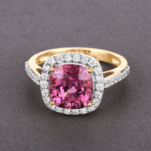 4.30 Carat Genuine Pink Spinel and White Diamond 18K Yellow Gold Ring