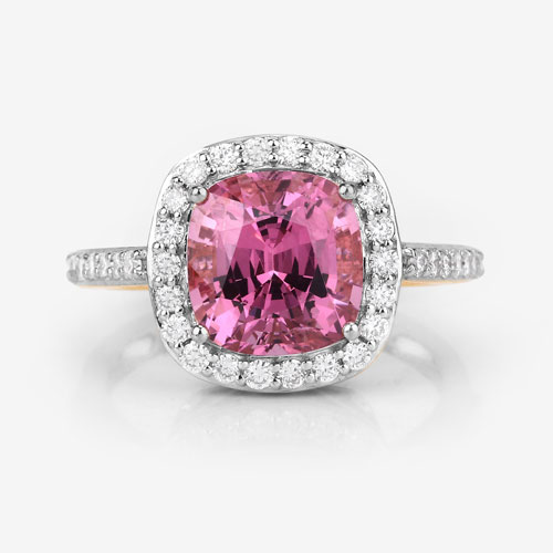 4.30 Carat Genuine Pink Spinel and White Diamond 18K Yellow Gold Ring