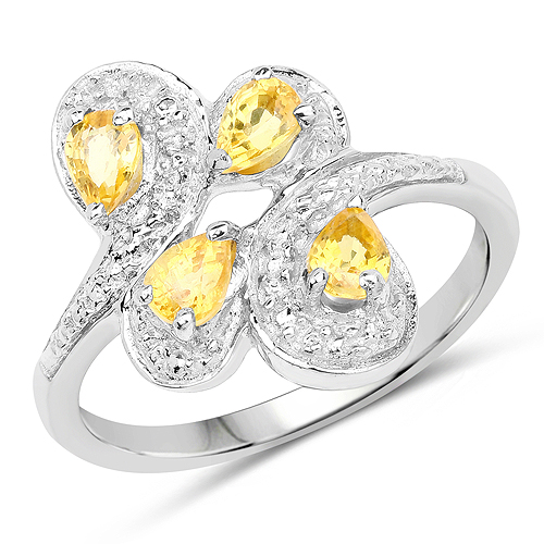 Sapphire-0.60 Carat Genuine Yellow Sapphire .925 Sterling Silver Ring