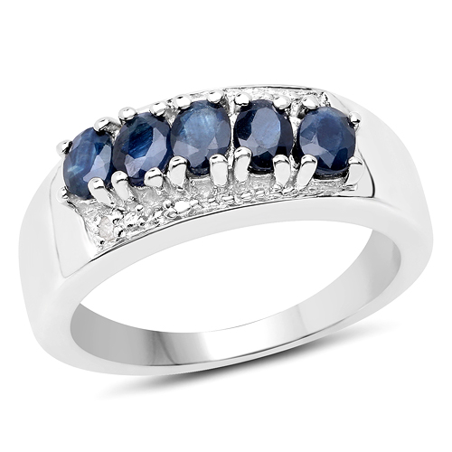 Sapphire-1.02 Carat Genuine Blue Sapphire and White Topaz .925 Sterling Silver Ring