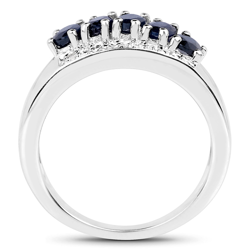 1.02 Carat Genuine Blue Sapphire and White Topaz .925 Sterling Silver Ring