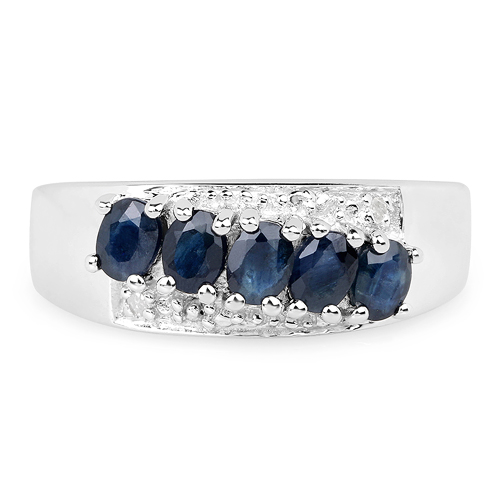 1.02 Carat Genuine Blue Sapphire and White Topaz .925 Sterling Silver Ring