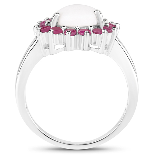 2.60 Carat Genuine Opal and Ruby .925 Sterling Silver Ring