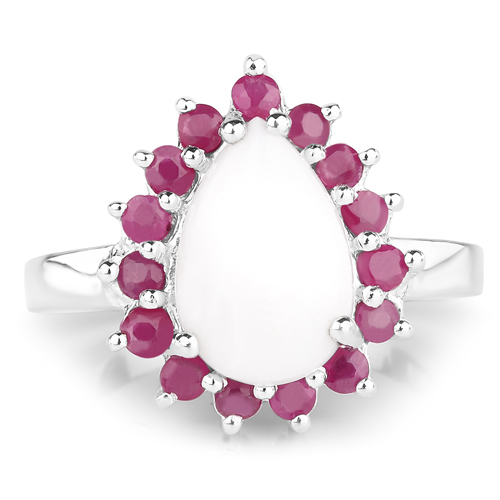 2.60 Carat Genuine Opal and Ruby .925 Sterling Silver Ring