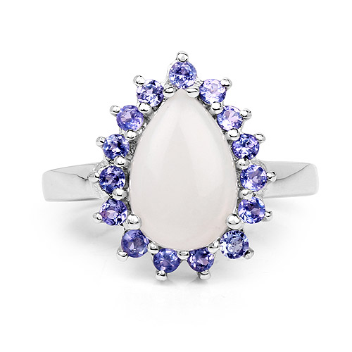 2.38 Carat Genuine Opal and Tanzanite .925 Sterling Silver Ring
