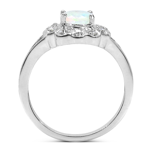 0.71 Carat Genuine Ethiopian Opal and White Topaz .925 Sterling Silver Ring