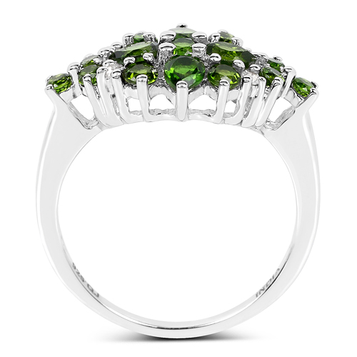 1.39 Carat Genuine Chrome Diopside and White Topaz .925 Sterling Silver Ring