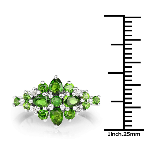 1.39 Carat Genuine Chrome Diopside and White Topaz .925 Sterling Silver Ring