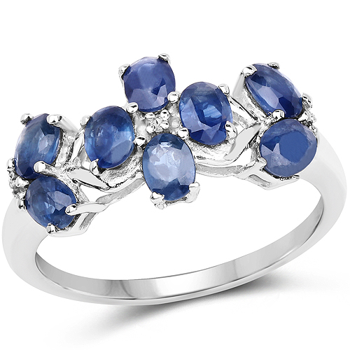 Sapphire-1.79 Carat Genuine Blue Sapphire and White Topaz .925 Sterling Silver Ring