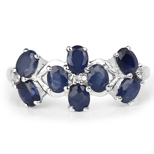1.79 Carat Genuine Blue Sapphire and White Topaz .925 Sterling Silver Ring