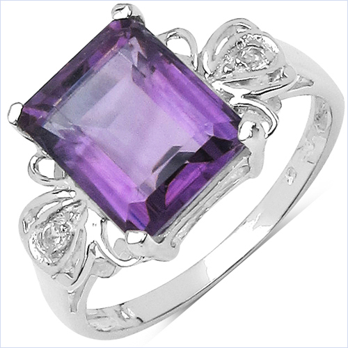 Amethyst-3.81 Carat Genuine Amethyst and White Topaz .925 Sterling Silver Ring