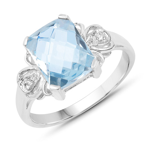 Rings-4.26 Carat Genuine Blue Topaz and White Zircon .925 Sterling Silver Ring