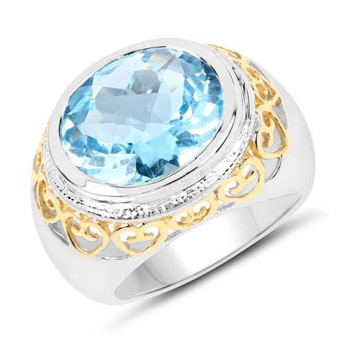 Rings-8.70 Carat Genuine Blue Topaz .925 Sterling Silver Ring