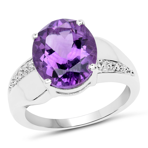 Amethyst-3.82 Carat Genuine Amethyst and White Topaz .925 Sterling Silver Ring