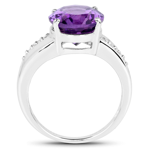 3.82 Carat Genuine Amethyst and White Topaz .925 Sterling Silver Ring