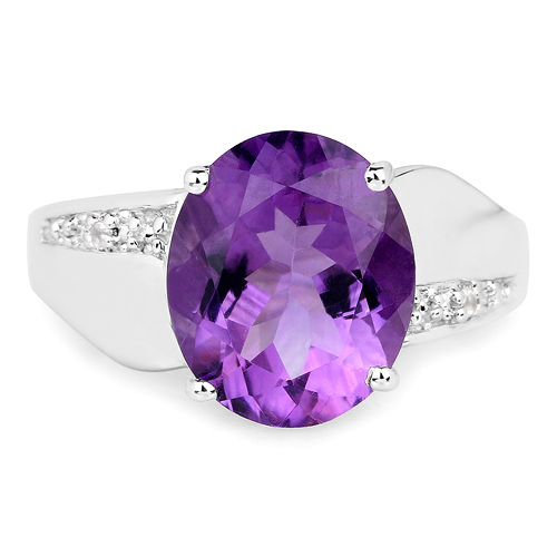 3.82 Carat Genuine Amethyst and White Topaz .925 Sterling Silver Ring