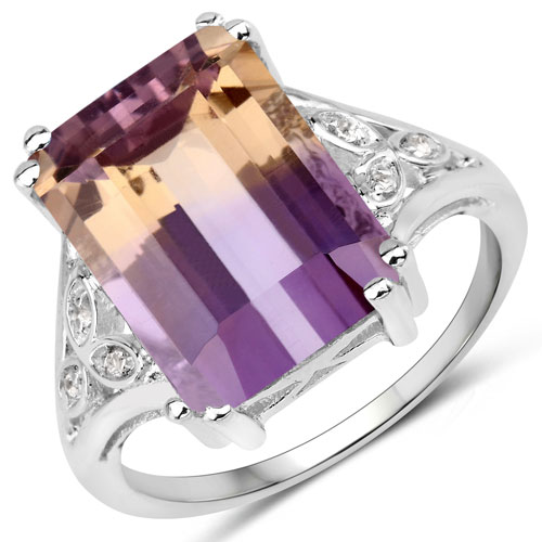 Amethyst-7.88 Carat Genuine Amethyst and White Topaz .925 Sterling Silver Ring