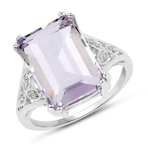 Amethyst-6.13 Carat Genuine Pink Amethyst & White Topaz .925 Sterling Silver Ring