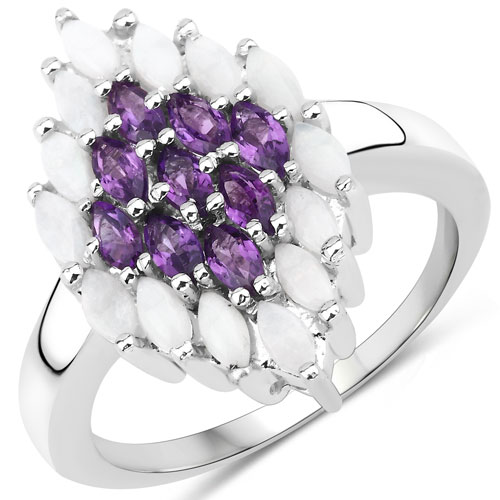 Opal-1.89 Carat Genuine Opal and Amethyst .925 Sterling Silver Ring