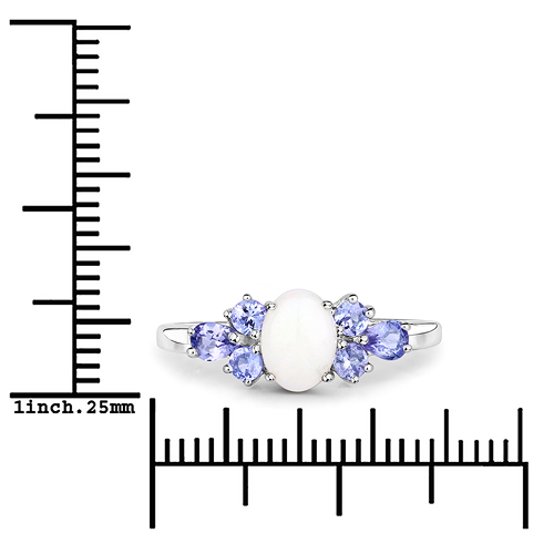 1.01 Carat Genuine Opal and Tanzanite .925 Sterling Silver Ring