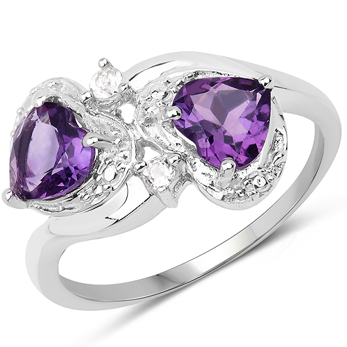 Amethyst-1.48 Carat Genuine Amethyst and White Topaz .925 Sterling Silver Ring Ring