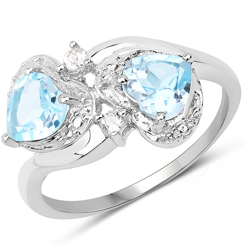 Rings-1.68 Carat Genuine Blue Topaz and White Topaz .925 Sterling Silver Ring Ring