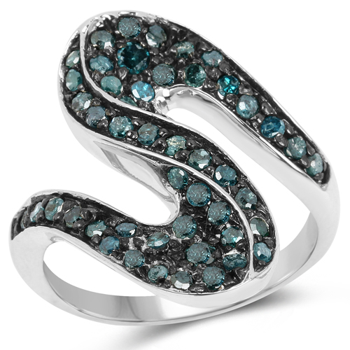 Diamond-0.76 Carat Genuine Blue Diamond .925 Sterling Silver Ring