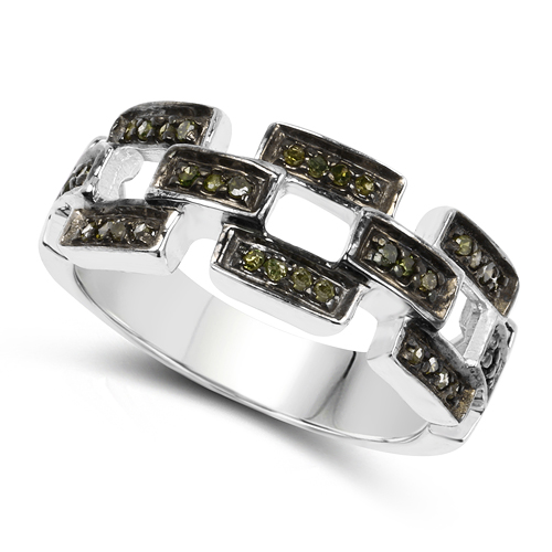 0.20 Carat Genuine Green Diamond .925 Sterling Silver Ring