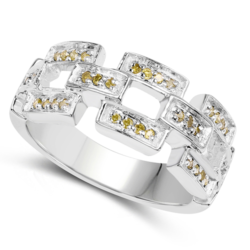 0.20 Carat Genuine Yellow Diamond .925 Sterling Silver Ring