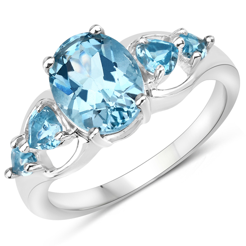 Rings-3.37 Carat Genuine Swiss Blue Topaz .925 Sterling Silver Ring