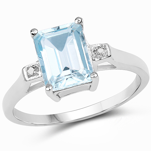 Rings-1.61 Carat Genuine Blue Topaz and White Diamond .925 Sterling Silver Ring