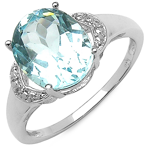 Rings-4.01 Carat Genuine Blue Topaz & White Topaz .925 Sterling Silver Ring
