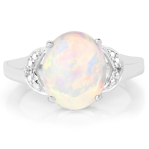 1.86 Carat Genuine Ethiopian Opal and White Topaz .925 Sterling Silver Ring